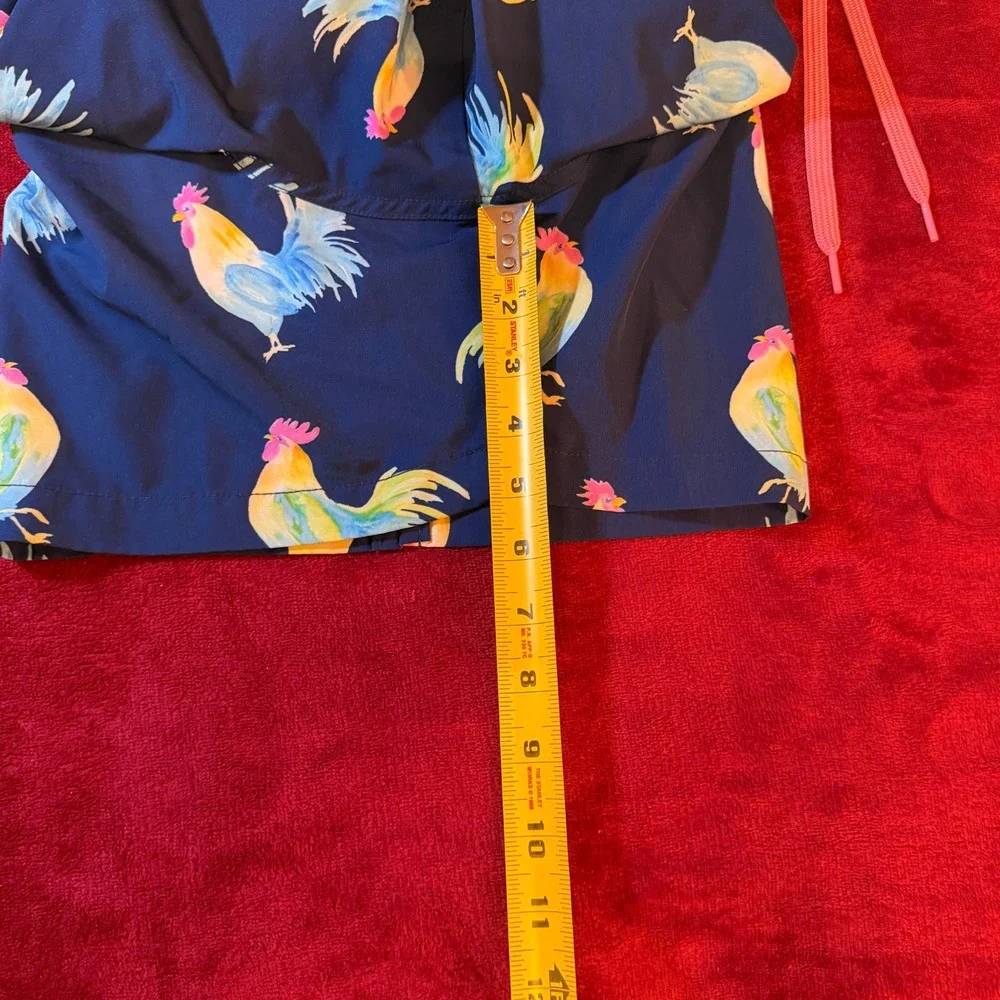 Chubbies Mens Navy Blue Rooster Print Swim Trunks Pink Drawstring Shorts‎ 5.5in